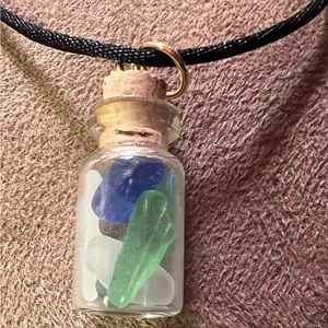 Handmade SeaGlass In A Bottle Necklace Bottle is 1”